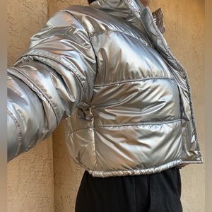 UO Cropped Metallic Puffer Jacket
